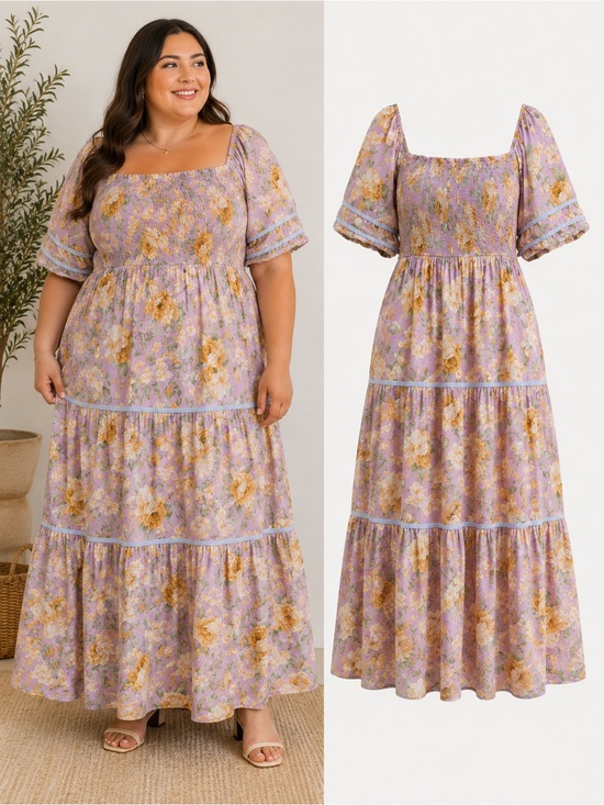 Oddi Dresses & Skirts - Oddi Los Angeles | Floral Smocked Cotton Maxi Dress Cottagecore Puff Sleeve 2XL